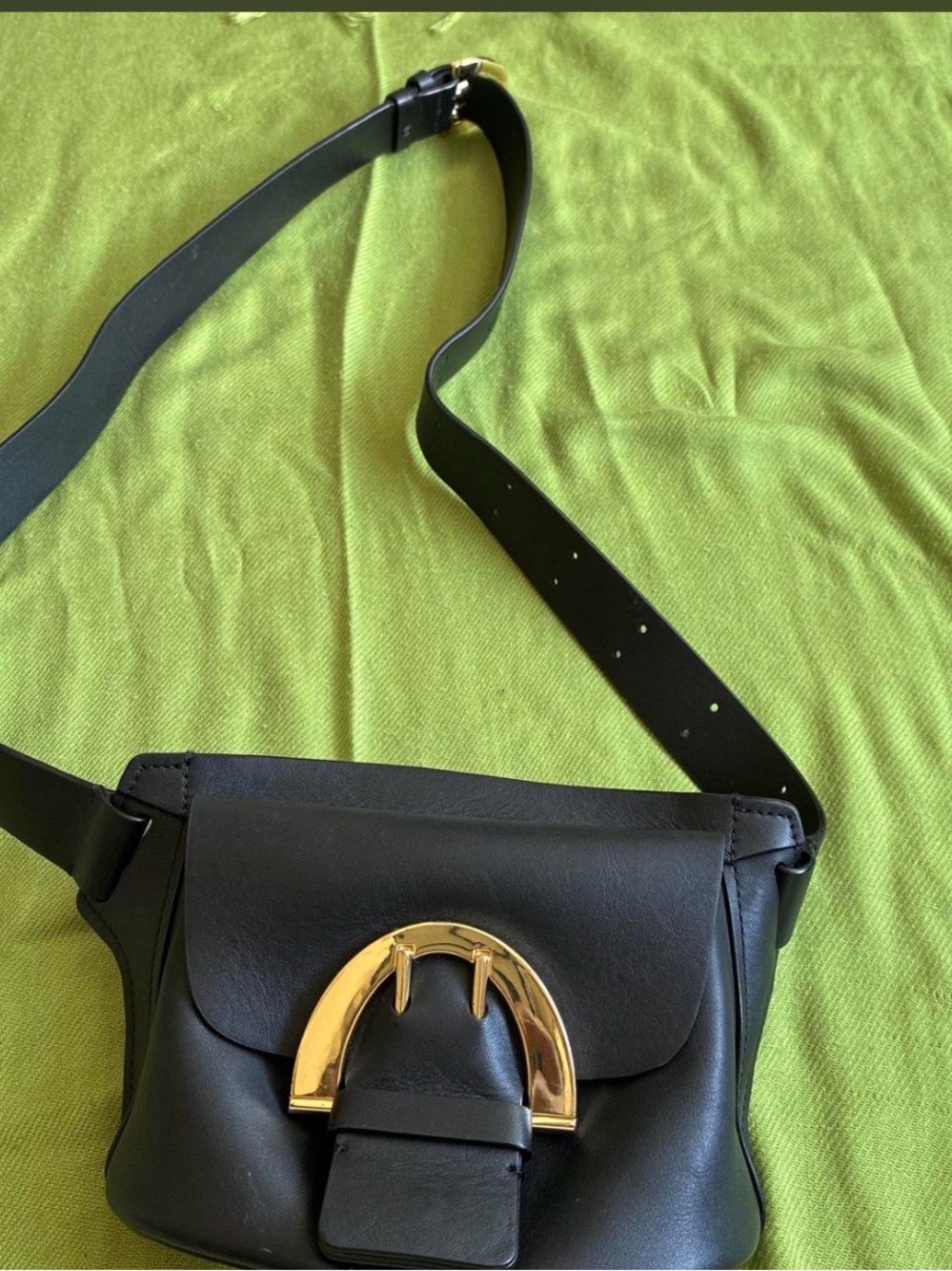 Zac Posen Black Leather Crossbody with Gold Arch Buckle